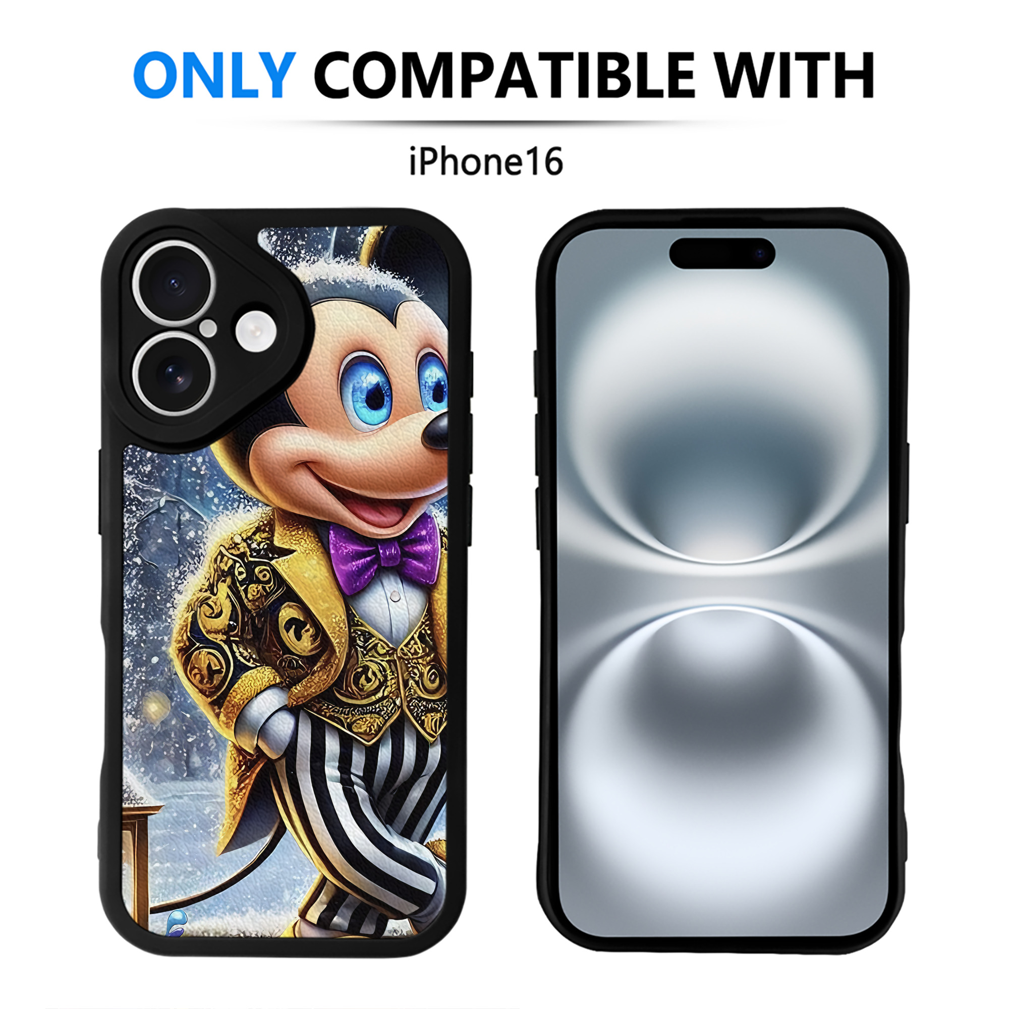 （画像用） ミッキーマウス Mickey Mouse 【iPhone 16シリーズ対応】シリコンスマホケース（レザー調） 材質：シリコン